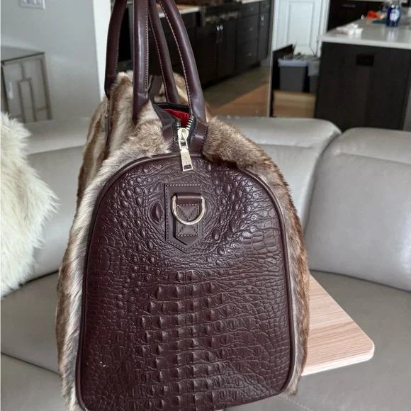 Faux Fur and Brown Leather Bag Set - Picture 6 of 13